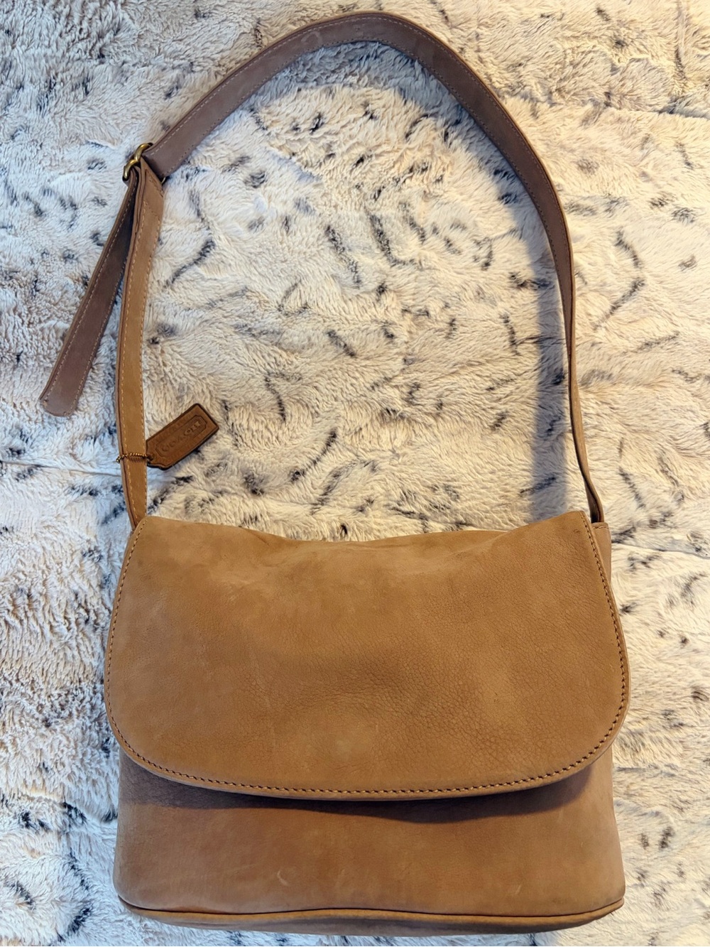 VINTAGE COACH 1995 Sonoma 4935 Nubuck Leather Crossbody Flap Bag in Sand